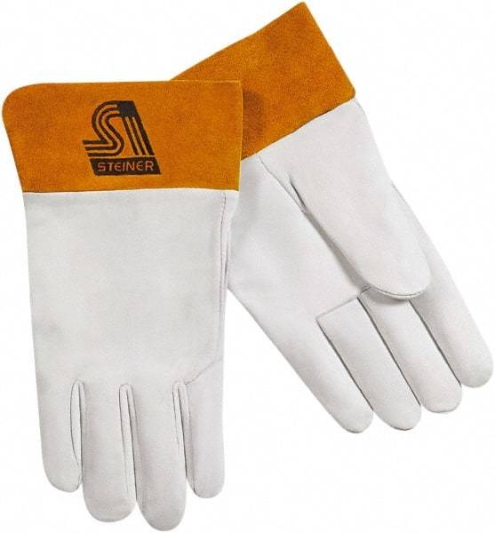 Steiner - Size M Unlined Kidskin Welding Glove - 10-1/2" OAL, Safety Cuff, For TIG - Caliber Tooling