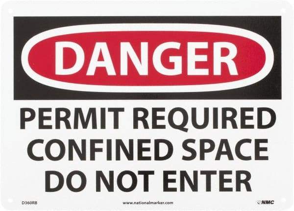 NMC - "Danger - Permit Required - Confined Space - Do Not Enter", 10" Long x 14" Wide, Rigid Plastic Safety Sign - Rectangle, 0.05" Thick, Use for Accident Prevention - Caliber Tooling