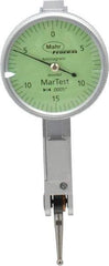 Mahr - 0.015 Inch Range, 0.0005 Inch Dial Graduation, Horizontal Dial Test Indicator - 1.1 Inch Green Dial, 0-15-0 Dial Reading - Caliber Tooling