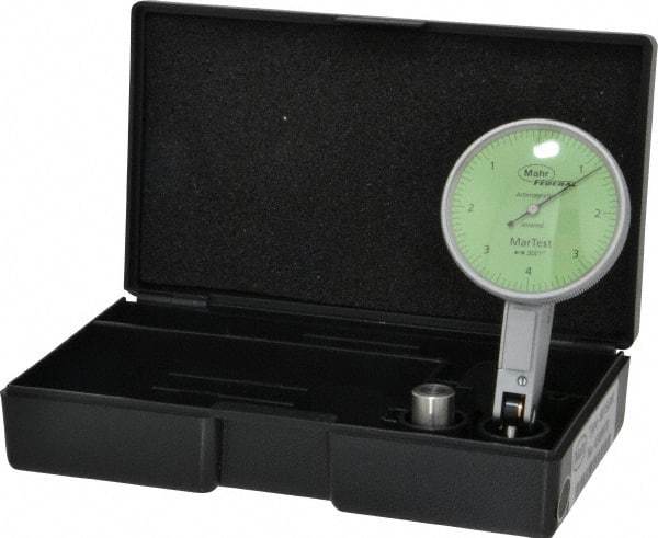 Mahr - 0.004 Inch Range, 0.0001 Inch Dial Graduation, Horizontal Dial Test Indicator - 1-1/2 Inch Green Dial, 0-4-0 Dial Reading - Caliber Tooling