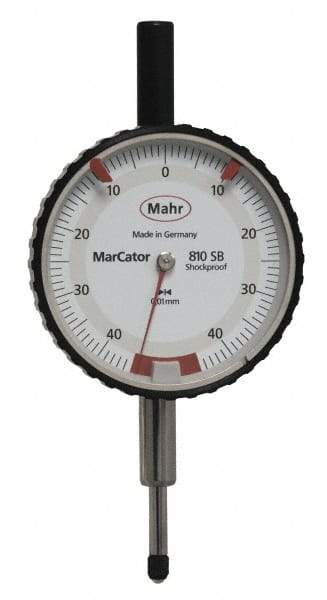 Mahr - 0.8mm Range, 0-45-0 Dial Reading, 0.01mm Graduation Dial Drop Indicator - 50mm Dial, 0.01mm Range per Revolution - Caliber Tooling