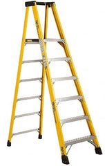 Made in USA - 6 Steps, 8 Ft. High, Type IAA Rating, Fiberglass Platform Ladder - Caliber Tooling