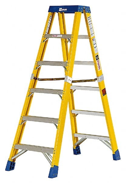 Made in USA - 7 Steps, 8 Ft. High, Type IAA Rating, Fiberglass Step Ladder - Caliber Tooling