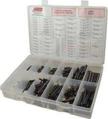 Made in USA - 750 Piece, 1/16 to 7/16" Pin Diam, Spring Pin Assortment - Steel - Caliber Tooling