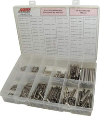 Made in USA - 750 Piece, 1/16 to 7/16" Pin Diam, Spring Pin Assortment - 18-8 Stainless Steel - Caliber Tooling