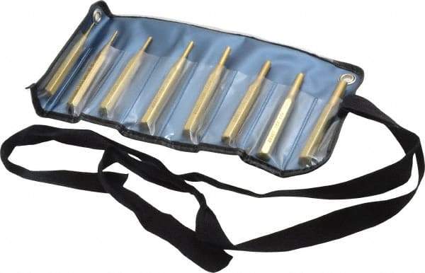 Made in USA - 8 Piece, 1/16 to 5/16", Pin Punch Set - Round Shank, Brass, Comes in Vinyl Pouch - Caliber Tooling