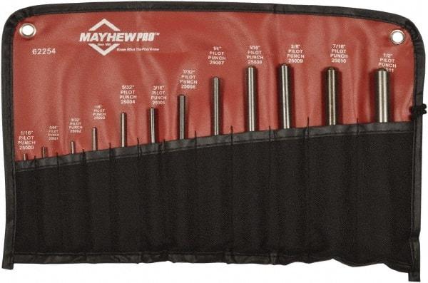 Mayhew - 12 Piece, 1/16 to 1/2", Roll Pin Punch Set - Round Shank, Comes in Vinyl Roll - Caliber Tooling