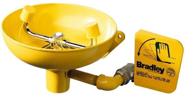 Bradley - Wall Mount, Stainless Steel Bowl, Eye & Face Wash Station - 1/2" Inlet, 30 to 90 psi Flow, 3 GPM Flow Rate - Caliber Tooling