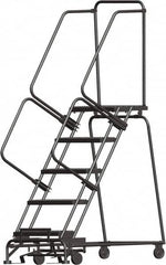 Ballymore - 83" 5 Step Ladder - Lock Step Rolling Safety Ladder, 450 Lb Capacity, 50" Platform Height, 24" Base Width x 43" Depth, Abrasive Mat Tread - Caliber Tooling