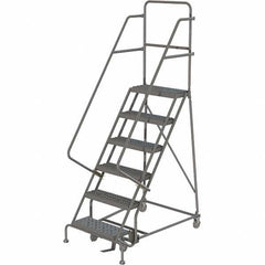 TRI-ARC - 93" 6 Step Ladder - 350 Lb Capacity, 60" Platform Height, 30" Base Width x 49" Depth, Heavy-Duty Serrated Grating - Caliber Tooling