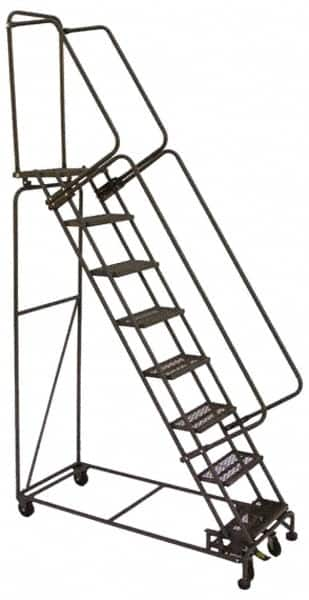 Ballymore - 123" 9 Step Ladder - Lock Step Rolling Safety Ladder, 450 Lb Capacity, 90" Platform Height, 32" Base Width x 68" Base Depth, Perforated Tread - Caliber Tooling