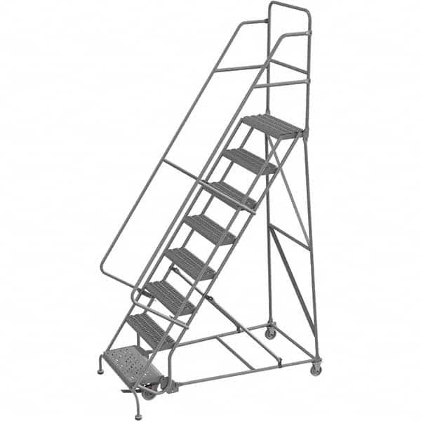 TRI-ARC - 116" 8 Step Rolling Platform Ladder - 450 Lb Capacity, 80" Platform Height, 35" Base Width x 64" Depth, Serrated Tread - Caliber Tooling