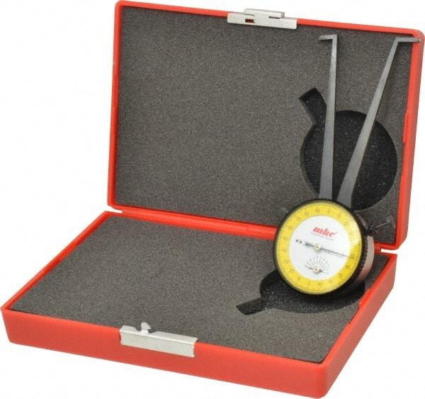 Value Collection - 1-1/8 to 2-1/8" Black Oxide & Chrome Plated Inside Dial Caliper Gage - 0.001" Graduation, 0.038mm Accuracy, 3-1/4" Leg Length, Ball Contact Points - Caliber Tooling