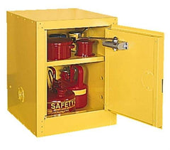 Eagle - 1 Door, 1 Shelf, Yellow Steel Space Saver Safety Cabinet for Flammable and Combustible Liquids - 44" High x 23" Wide x 18" Deep, Manual Closing Door, 3 Point Key Lock, 16 Gal Capacity - Caliber Tooling