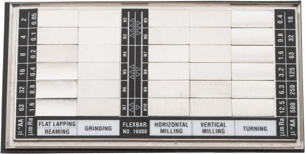 Flexbar - 2 to 500 AA micro Inch Surface Finish, Nickel, Surface Finish Comparator - 30 Specimens, Includes 2, 4, 8, 16, 32, 63, 125, 250 and 500 AA micro Inch Surface Finishes, Includes Instructions and Case - Caliber Tooling