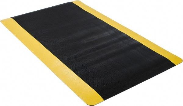 Wearwell - 5' Long x 3' Wide, Dry Environment, Anti-Fatigue Modular Matting System - Black with Yellow Borders, Vinyl with Vinyl Sponge Base, Beveled on 4 Sides - Caliber Tooling