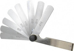 Value Collection - 9 Piece, 0.0015 to 0.015" Thick, Parallel Feeler Gage Set - 3" Leaf Length, 1/2" Wide, Tempered Steel - Caliber Tooling