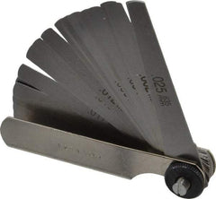 PEC Tools - 26 Piece, 0.0015 to 0.025" Thick, Tapered Feeler Gage Set - 3" Leaf Length, 0.3333" Wide, Tempered Steel - Caliber Tooling