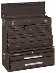 Kennedy - 13 Drawer, 2 Piece, Brown Steel Machinist's Combo - 12-1/2 Inches Deep 9-1/2 Inches High 26.68 Inches Wide Base - Caliber Tooling