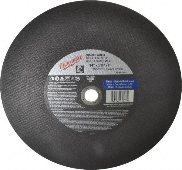 Milwaukee Tool - 14" 36 Grit Aluminum Oxide Cutoff Wheel - 3/32" Thick, 1" Arbor, 4,365 Max RPM, Use with Angle Grinders - Caliber Tooling