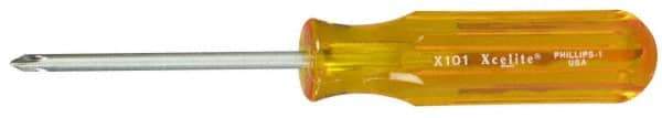 Xcelite - #1, 6-5/8" OAL, Standard Phillips Screwdriver - 3" Blade Length, Round Shank, Acetate Handle - Caliber Tooling