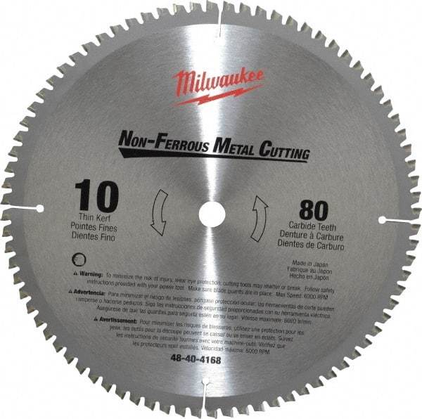 Milwaukee Tool - 10" Diam, 5/8" Arbor Hole Diam, 80 Tooth Wet & Dry Cut Saw Blade - Carbide-Tipped, General Purpose & Straight Action, Standard Round Arbor - Caliber Tooling