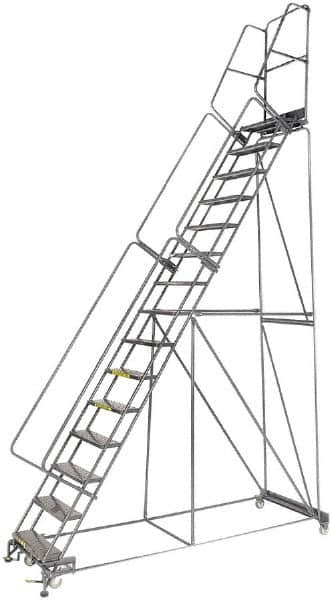 Ballymore - 192" 15 Step Ladder - Lock Step Rolling Safety Ladder, 450 Lb Capacity, 150" Platform Height, 40" Base Width x 106" Depth, Abrasive Mat Tread - Caliber Tooling