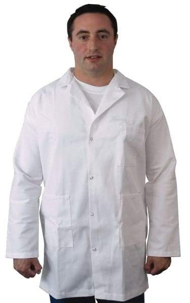 PRO-SAFE - Size M White Lab Coat - Polyester and Cotton, Snap Front, Open Wrists, (2 Pass Through Pockets and Front Chest and Hip Pocket) - Caliber Tooling