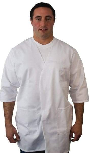 PRO-SAFE - Size L White Smock with 5 Pockets - Polyester and Cotton, Buttonless and Ties In Back - Caliber Tooling