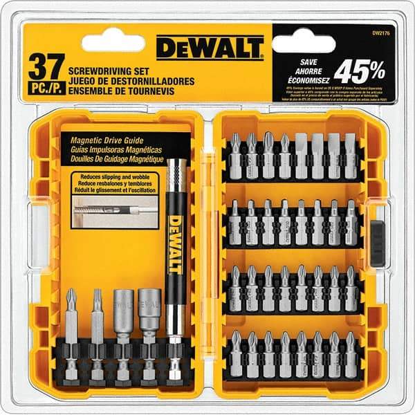 DeWALT - 37 Piece, Screwdriver Bit Set - SQ1, SQ2, SQ3, 1/4" Drive - Caliber Tooling