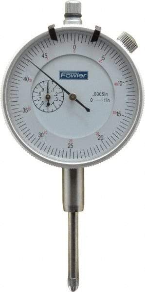 Fowler - 1" Range, 0-25-0 (Balanced), 0-50 (Continuous) Dial Reading, 0.0005" Graduation Dial Drop Indicator - 2-1/4" Dial, 0.05" Range per Revolution, Revolution Counter - Caliber Tooling