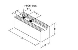 H & R Manufacturing - 3/32 x 90° Serrated Attachment, Square Soft Lathe Chuck Jaw - 3 Jaws, Steel, 2-1/2" Btw Mount Hole Ctrs, 11" Long x 3-1/2" Wide x 3-1/2" High, 1.181" Groove, 1" Fastener - Caliber Tooling