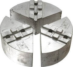 H & R Manufacturing - 6" Chuck Capacity, Tongue & Groove Attachment, Round Soft Lathe Chuck Jaw - 3 Jaws, Aluminum, 1-1/2" Btw Mount Hole Ctrs, 3" Long x 6" Wide x 2" High, 5/16" Groove - Caliber Tooling