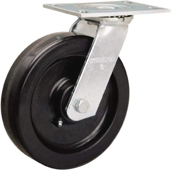 Hamilton - 8" Diam x 2" Wide x 9-1/2" OAH Top Plate Mount Swivel Caster - Phenolic, 900 Lb Capacity, Straight Roller Bearing, 4-1/2 x 6-1/4" Plate - Caliber Tooling