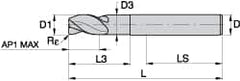 Kennametal - 0.984", 3 Flute, Single End, Solid Carbide, Corner Radius End Mill - 135mm OAL, 45° Helix, Right Hand Flute, 37.5mm LOC, Right Hand Cut, 75mm Extended Reach - Caliber Tooling