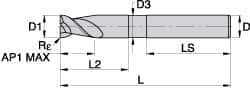 Kennametal - 0.984", 2 Flute, Single End, Solid Carbide, 0.5mm Corner Radius End Mill - 135mm OAL, 45° Helix, Right Hand Flute, 37.5mm LOC, Right Hand Cut, - Caliber Tooling