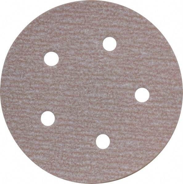 Norton - 5" Diam, 220 Grit, Aluminum Oxide Hook & Loop Disc - Very Fine Grade, Coated, B Weight Paper Backing, Series A275 - Caliber Tooling