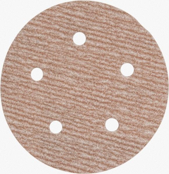 Norton - 5" Diam, 240 Grit, Aluminum Oxide Hook & Loop Disc - Very Fine Grade, Coated, B Weight Paper Backing, Series A275 - Caliber Tooling