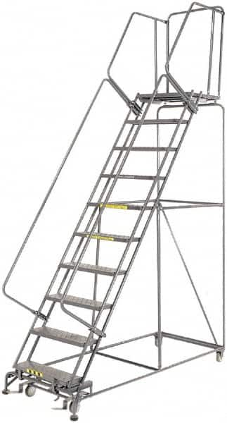 Ballymore - 133" 10 Step Ladder - 450 Lb Capacity, 100" Platform Height, 32" Base Width x 81" Depth, Heavy-Duty Serrated Grating - Caliber Tooling