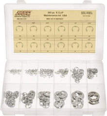 Made in USA - 265 Piece, 1/8 to 7/8", Steel, E Style External Retaining Ring Assortment - Includes Compartmented Case, Specification Labels - Caliber Tooling