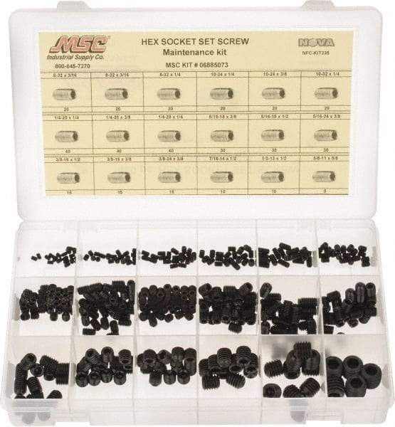 Value Collection - 400 Piece, #6-32 to 5/8-11, Steel Set Screw Assortment - Hex Head, Hex Socket Drive, 3/16 to 5/8" Long - Caliber Tooling