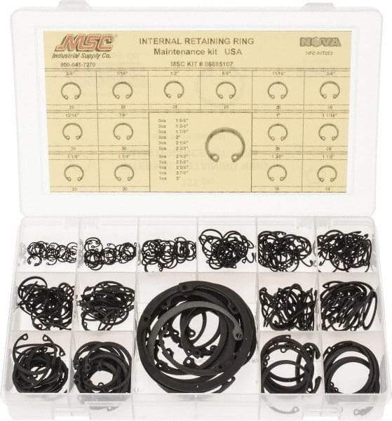 Made in USA - 337 Piece, 3/8 to 3", SpRing Assortment Steel, Snap Internal Retaining Ring Assortment - Includes Compartmented Case - Caliber Tooling