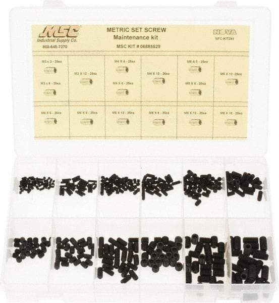 Value Collection - 375 Piece, M3 to M8, Steel Set Screw Assortment - Hex Head, Hex Socket Drive, 3 to 16mm Long - Caliber Tooling