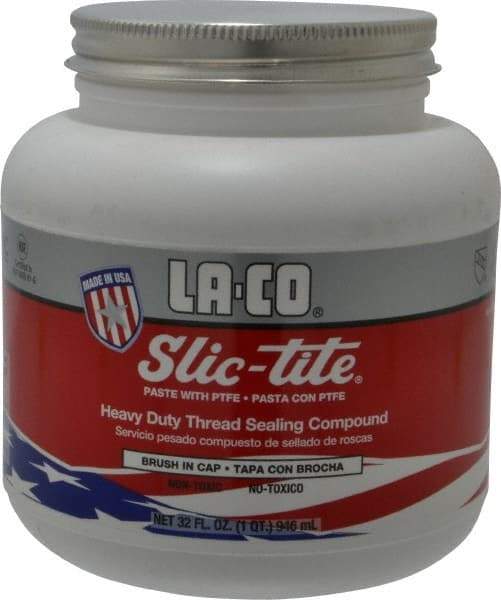 LA-CO - 1 Qt Brush Top Can White Thread Sealant - Paste with PTFE, 500°F Max Working Temp, For Metal, PVC, CPVC & ABS Plastic Pipe Threads - Caliber Tooling