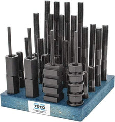 TE-CO - 38 Piece, 5/8-11 Stud, 11/16" T Slot, T Nut & Stud Kit - 1-1/8" T-Slot Nut Width, 3, 4, 5, 6, 7, 8" Stud Lengths - Caliber Tooling