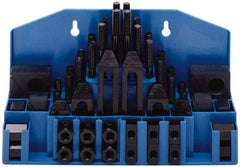 TE-CO - 52 Piece Fixturing Step Block & Clamp Set with 1" Step Block, 13/16" T-Slot, 5/8-11 Stud Thread - 1-1/4" Nut Width, 3, 4, 5, 6, 7 & 8" Stud Lengths - Caliber Tooling