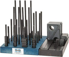 TE-CO - 50 Piece Fixturing Step Block & Clamp Set with 1" Step Block, 3/8" T-Slot, 5/16-18 Stud Thread - 5/8" Nut Width, 3, 4, 5, 6, 7 & 8" Stud Lengths - Caliber Tooling