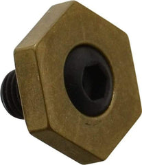 Mitee-Bite - 13/16" Brass Hex, 5/16-24 Stud Thread, Symmetrical Hex Clamp - 3/16" Hex Height, 800 Lb Holding Force, Hardened Steel Stud, 15/32" Long Thread, 8.3 Ft/Lb Torque, 12 Clamps - Caliber Tooling