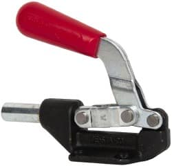 De-Sta-Co - 850 Lb Load Capacity, Flanged Base, Carbon Steel, Standard Straight Line Action Clamp - 4 Mounting Holes, 0.33" Mounting Hole Diam, 0.62" Plunger Diam, Straight Handle - Caliber Tooling