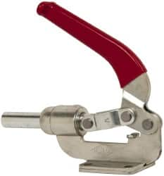 De-Sta-Co - 800 Lb Load Capacity, Flanged Base, Carbon Steel, Standard Straight Line Action Clamp - 4 Mounting Holes, 0.38" Mounting Hole Diam, 0.62" Plunger Diam, Whale Tail Handle - Caliber Tooling